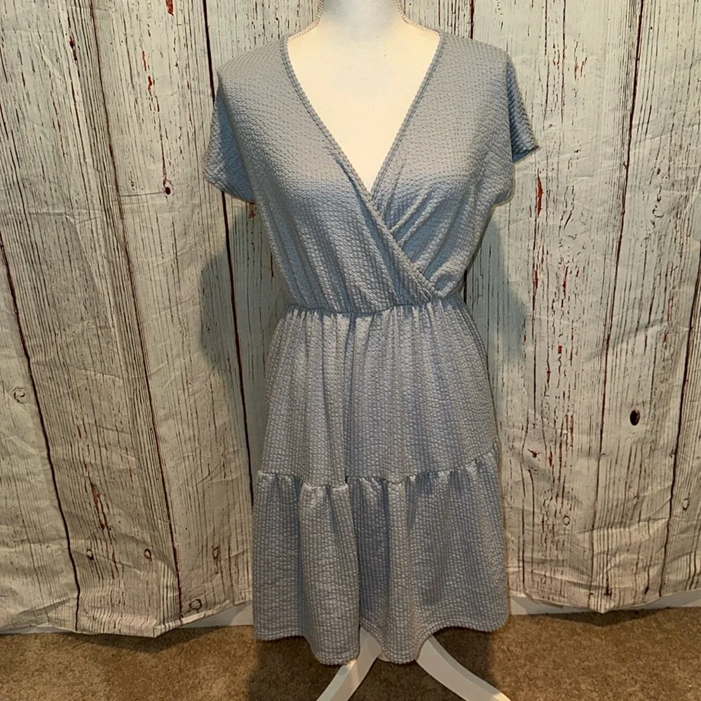 pale blue wrap dress Natural Linen Wrap Dress - Midi, Cocktail, Summer, Wedding guest - Cloudy Blue main image 1